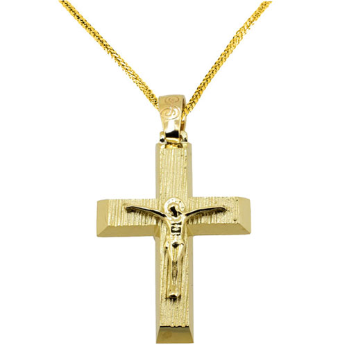 Χρυσός βαπτιστικός σταυρός Κ14 με αλυσίδα