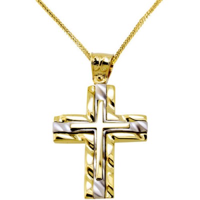 Χρυσός βαπτιστικός σταυρός Κ14 με αλυσίδα