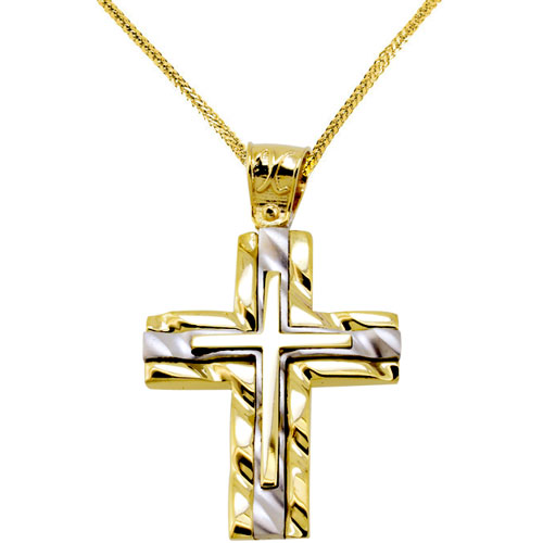 Χρυσός βαπτιστικός σταυρός Κ14 με αλυσίδα