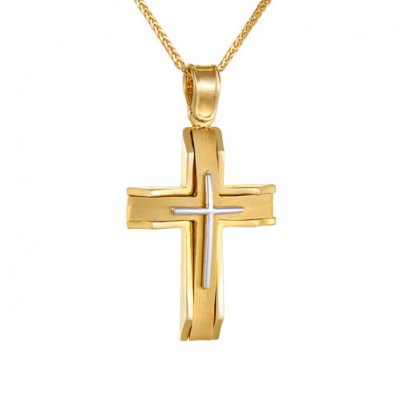 Χρυσός βαπτιστικός σταυρός Κ14 με αλυσίδα