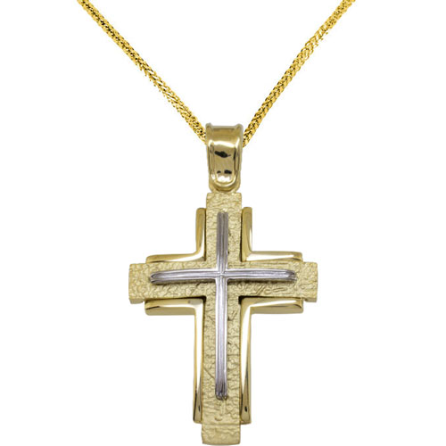 Χρυσός βαπτιστικός σταυρός Κ14 με αλυσίδα