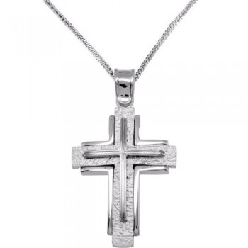 Λευκόχρυσος βαπτιστικός σταυρός Κ14 με αλυσίδα