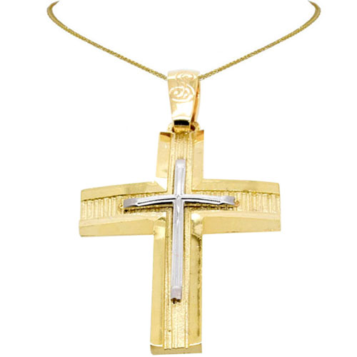 Χρυσός ανδρικός σταυρός Κ14 με αλυσίδα