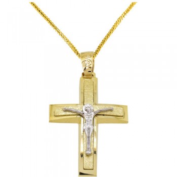 Χρυσός βαπτιστικός σταυρός Κ14 με αλυσίδα