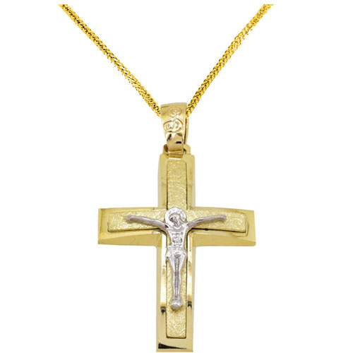 Χρυσός βαπτιστικός σταυρός Κ14 με αλυσίδα