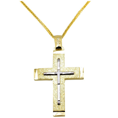 Χρυσός βαπτιστικός σταυρός Κ14 με αλυσίδα