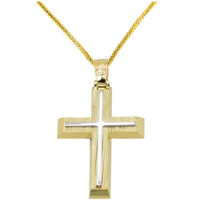 Χρυσός βαπτιστικός σταυρός Κ14 με αλυσίδα