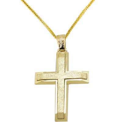 Χρυσός βαπτιστικός σταυρός Κ14 με αλυσίδα