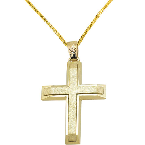 Χρυσός βαπτιστικός σταυρός Κ14 με αλυσίδα