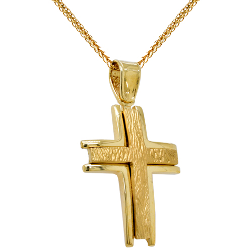 Χρυσός μασίφ σταυρός βάπτισης αρραβώνα Κ14 με αλυσίδα