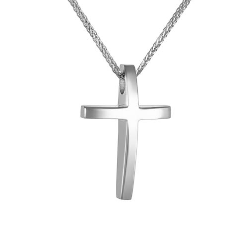 Μασίφ λευκόχρυσος ανδρικός βαπτιστικός σταυρός Κ14 με αλυσίδα