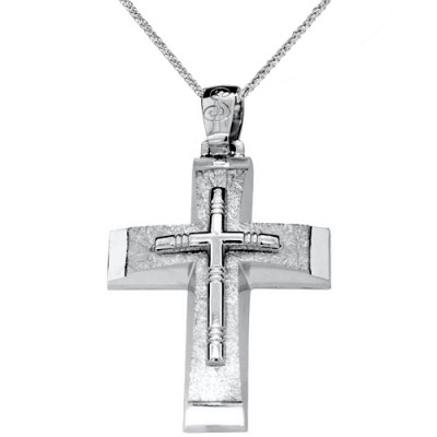 Ανδρικός λευκόχρυσος σταυρός Κ14 με αλυσίδα