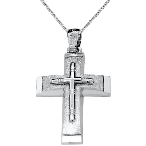 Ανδρικός λευκόχρυσος σταυρός Κ14 με αλυσίδα