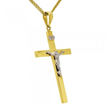 Χρυσός ανδρικός σταυρός Κ14 με τον Εσταυρωμένο με αλυσίδα