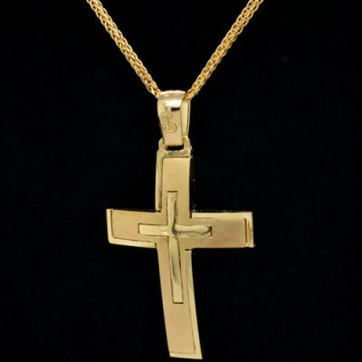 Χρυσός σταυρός βάπτισης αρραβώνα Κ14 με αλυσίδα