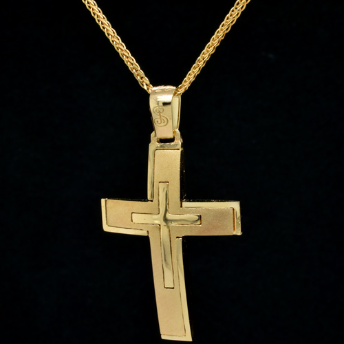 Χρυσός σταυρός βάπτισης αρραβώνα Κ14 με αλυσίδα