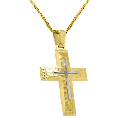 Χρυσός σταυρός βάπτισης αρραβώνα Κ14 με αλυσίδα