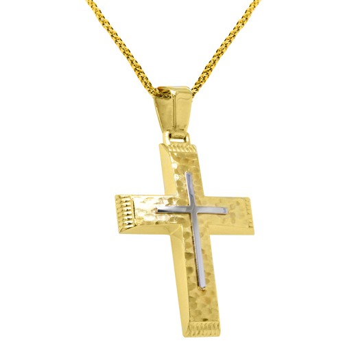 Χρυσός σταυρός βάπτισης αρραβώνα Κ14 με αλυσίδα