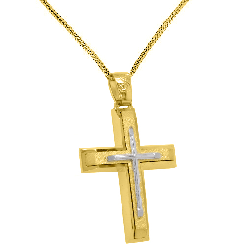 Χρυσός σταυρός βάπτισης αρραβώνα Κ14 με αλυσίδα