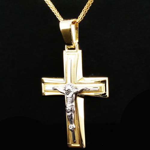 Χρυσός βαπτιστικός σταυρός Κ14 με αλυσίδα