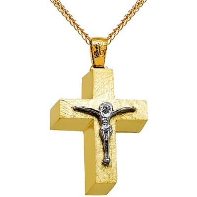 Χρυσός βαπτιστικός σταυρός Κ14 με αλυσίδα
