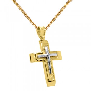 Χρυσός μασίφ σταυρός βάπτισης αρραβώνα Κ14 με αλυσίδα
