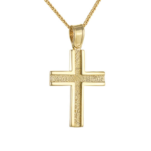 Χρυσός ανδρικός βαπτιστικός σταυρός Κ14 με αλυσίδα