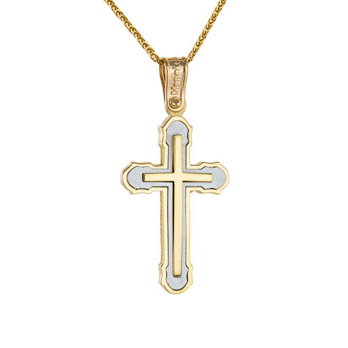 Χρυσός μασίφ σταυρός βάπτισης αρραβώνα Κ14 με αλυσίδα