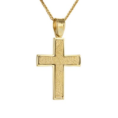 Χρυσός μασίφ σταυρός βάπτισης αρραβώνα Κ14 με αλυσίδα