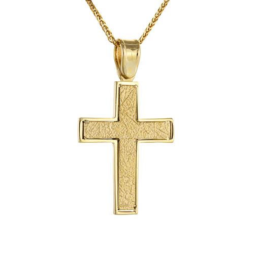 Χρυσός μασίφ σταυρός βάπτισης αρραβώνα Κ14 με αλυσίδα