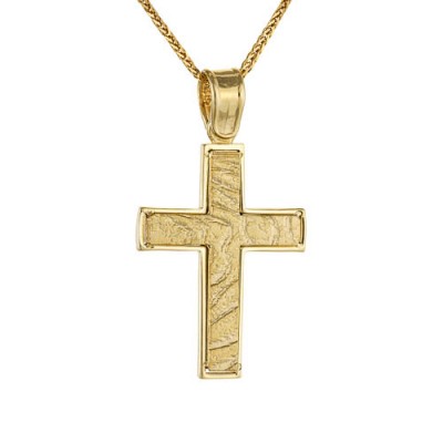 Χρυσός μασίφ σταυρός βάπτισης αρραβώνα Κ14 με αλυσίδα
