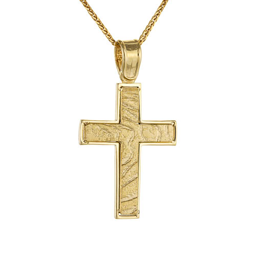Χρυσός μασίφ σταυρός βάπτισης αρραβώνα Κ14 με αλυσίδα
