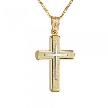 Χρυσός μασίφ σταυρός βάπτισης αρραβώνα Κ14 με αλυσίδα