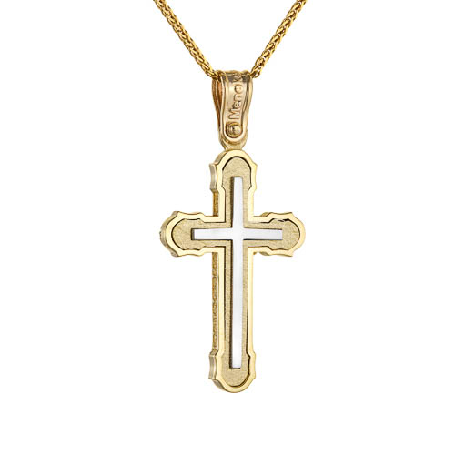 Χρυσός μασίφ σταυρός βάπτισης αρραβώνα Κ14 με αλυσίδα
