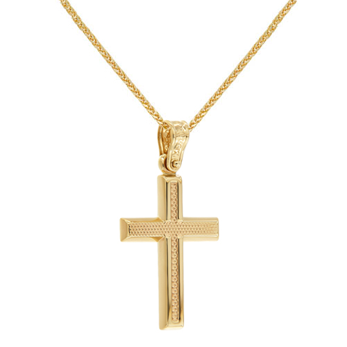 Χρυσός ανδρικός βαπτιστικός σταυρός Κ14 με αλυσίδα