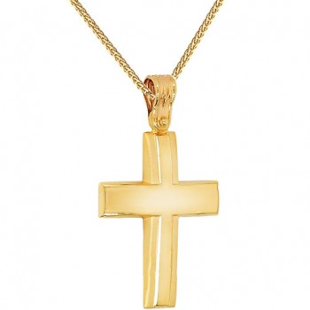 Χρυσός βαπτιστικός σταυρός διπλής όψης Κ14 με αλυσίδα