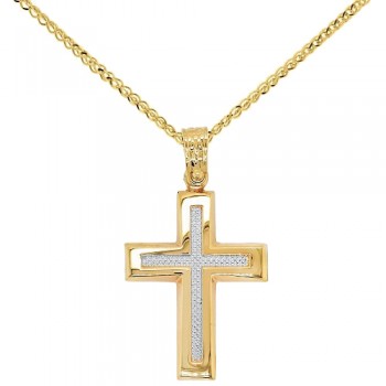 Χρυσός βαπτιστικός σταυρός διπλής όψης Κ14 με αλυσίδα
