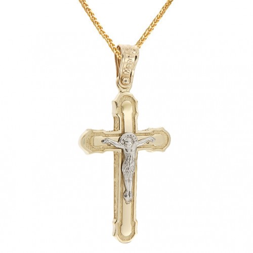 Χρυσός ανδρικός βαπτιστικός σταυρός Κ14 με αλυσίδα