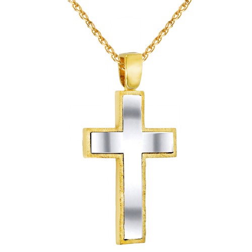 Χρυσός ανδρικός βαπτιστικός σταυρός Κ14 με αλυσίδα