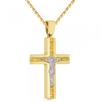 Χρυσός ανδρικός βαπτιστικός σταυρός Κ14 με αλυσίδα