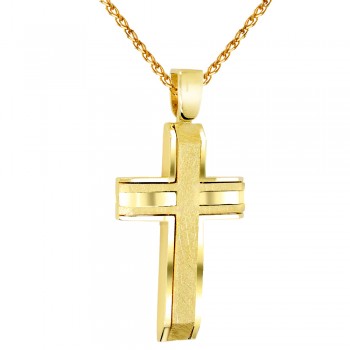 Χρυσός ανδρικός βαπτιστικός σταυρός Κ14 με αλυσίδα