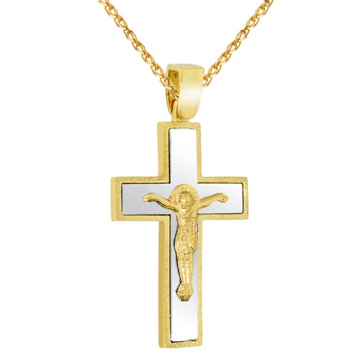 Χρυσός ανδρικός βαπτιστικός σταυρός Κ14 με αλυσίδα