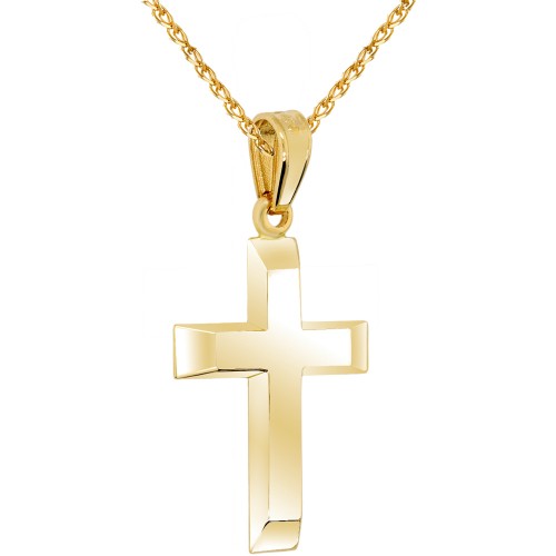 Χρυσός ανδρικός βαπτιστικός σταυρός Κ9 με αλυσίδα