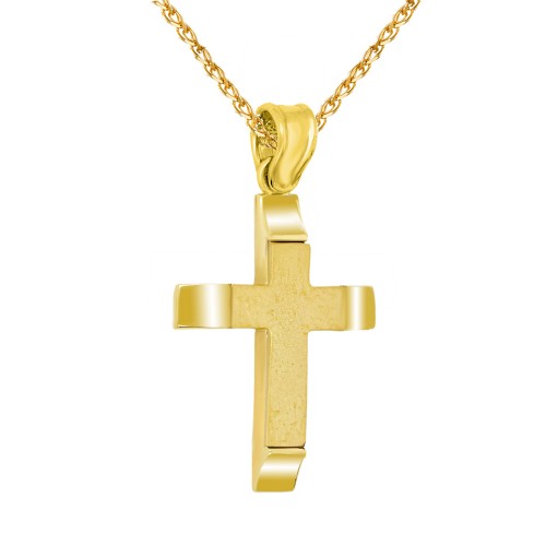 Χρυσός μασίφ σταυρός βάπτισης αρραβώνα Κ14 με αλυσίδα