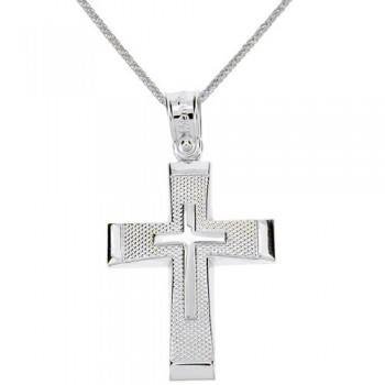 Λευκόχρυσος ανδρικός βαπτιστικός σταυρός Κ14 με αλυσίδα
