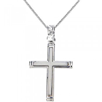 Λευκόχρυσος βαπτιστικός σταυρός Κ9 με αλυσίδα