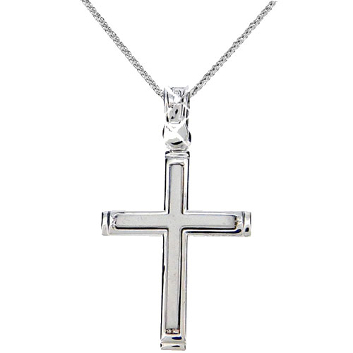 Λευκόχρυσος βαπτιστικός σταυρός Κ9 με αλυσίδα