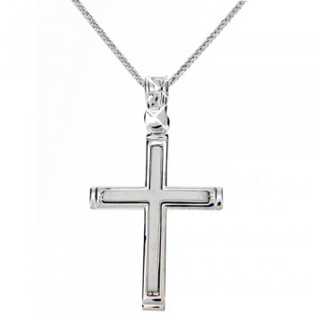 Λευκόχρυσος βαπτιστικός σταυρός Κ14 με αλυσίδα