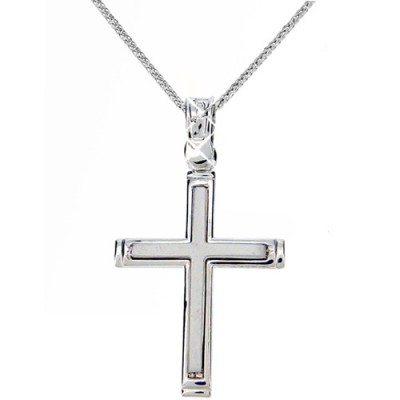 Λευκόχρυσος βαπτιστικός σταυρός Κ14 με αλυσίδα