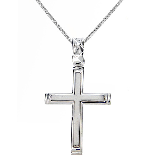 Λευκόχρυσος βαπτιστικός σταυρός Κ14 με αλυσίδα